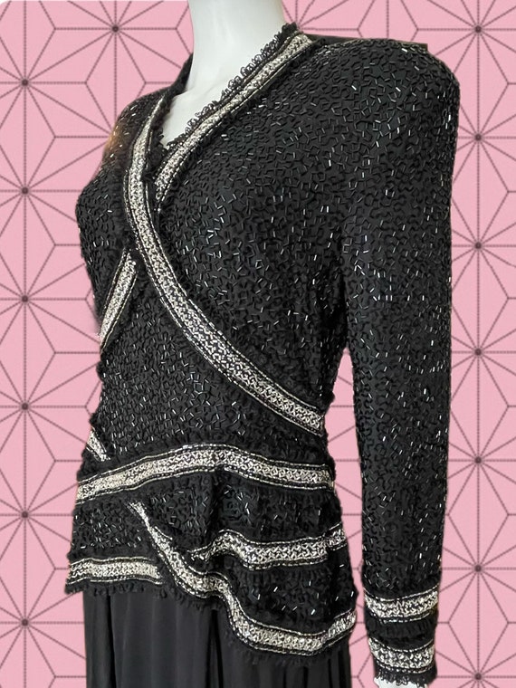 Ultra Glam Vintage Black & Silver Beaded Evening … - image 3