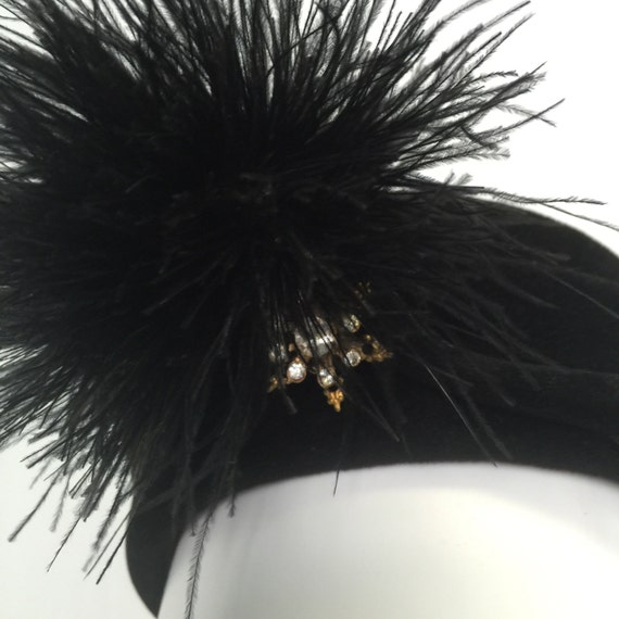 Vintage Gamble Bros Black Velvet Hat with Pouf Fe… - image 3