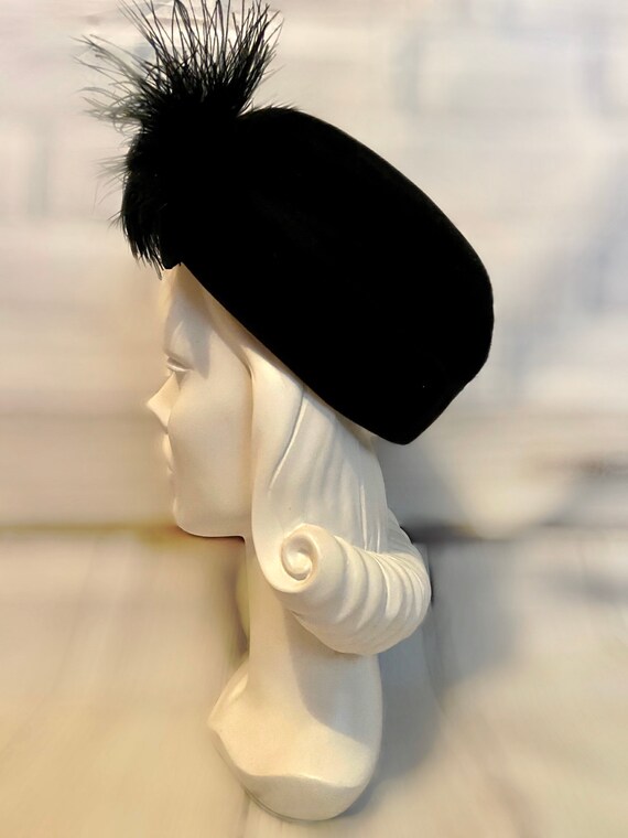 Vintage Gamble Bros Black Velvet Hat with Pouf Fe… - image 7