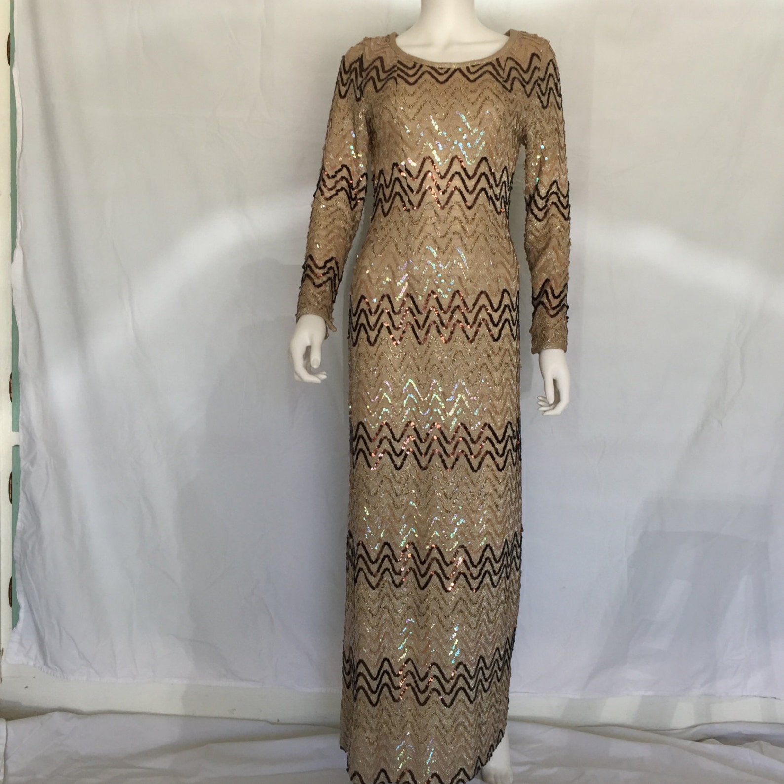1970s Zig Zag Missoni Vibe Sequined Maxi Dress Reserved Etsy