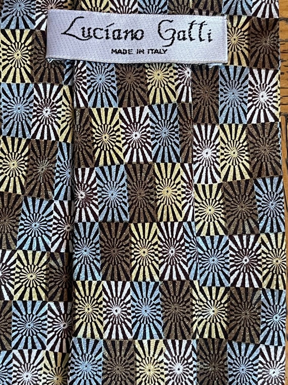 Vintage Luciano Gatti Silk Color Block Floral Necktie Gem