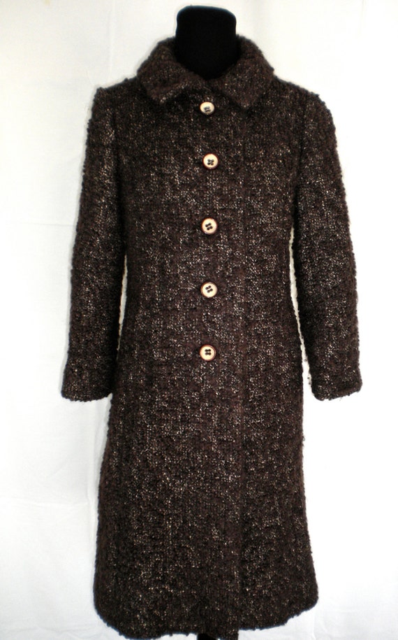 Vintage 1960s Brown and Black Wool Boucle Coat - image 2