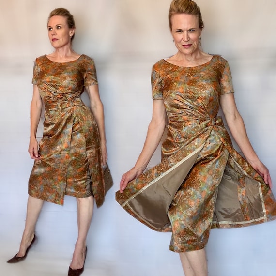 Mid Century Autumn Hue Floral Wiggle Dress