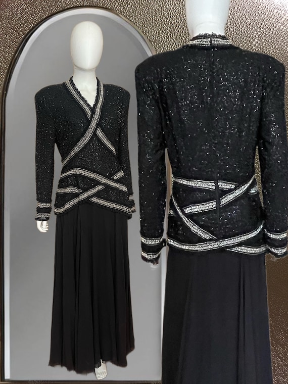 Ultra Glam Vintage Black & Silver Beaded Evening … - image 1