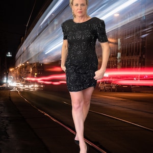 Vintage Black Silk Beaded Shift Dress