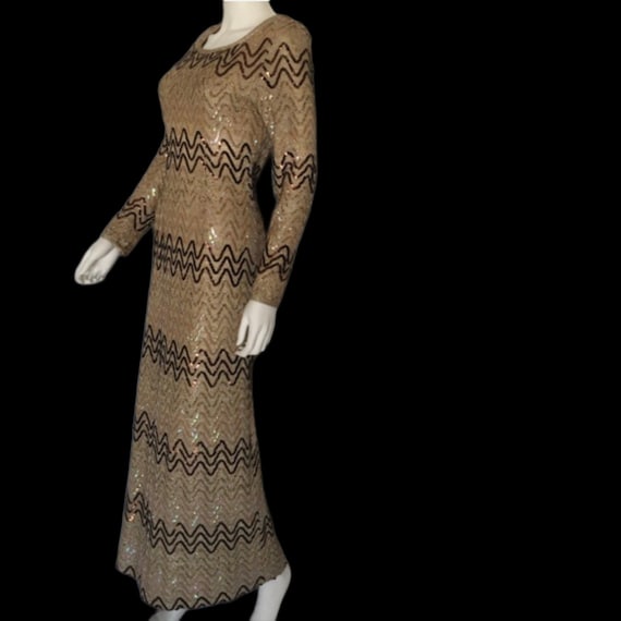 1970s Zig Zag Missoni Vibe Sequined Maxi Dress - … - image 3