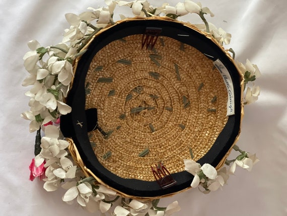 Vintage Hattie Carnegie Floral Straw Pillbox Hat - image 6