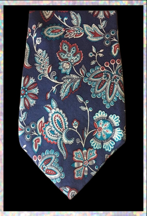 Christian Dior Vintage Blue Silk Floral Necktie