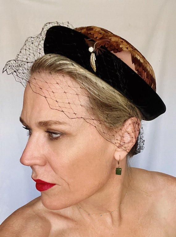 Vintage Livingston Brothers Velvet Feathered Bowlers Hat - Etsy display picture 1