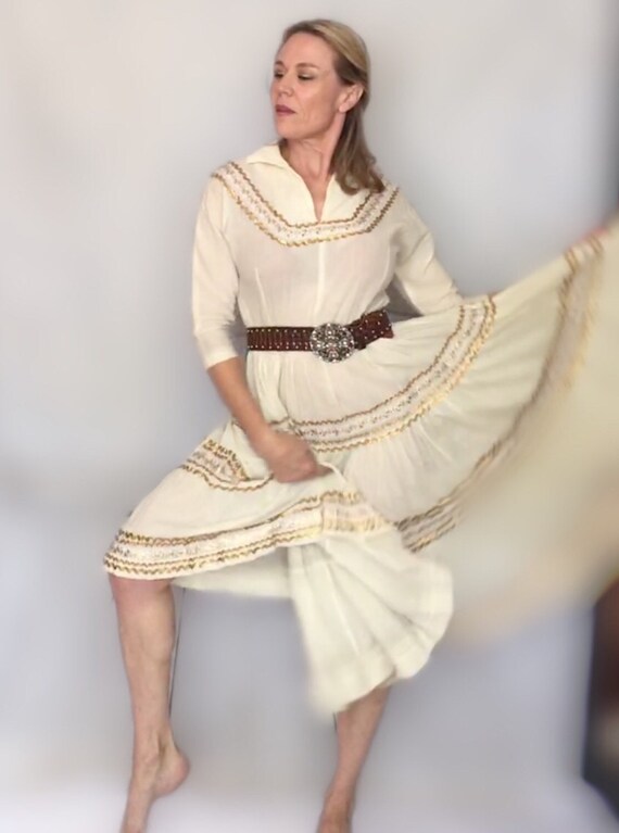 1950s Rockabilly Cotton and Metalic Patio Dress