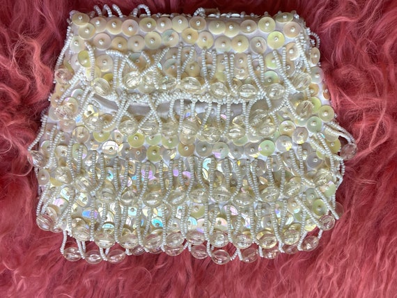 Vintage Ivory Iridescent Sequined and Fringe Bead… - image 2