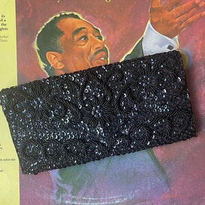 Vintage Black Beaded Mid Century Clutch by Debie