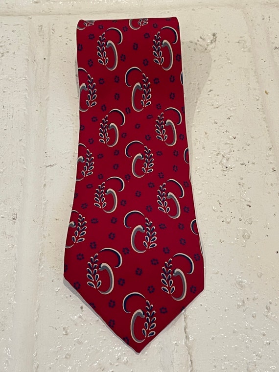 Vintage Geoffrey Beene Red Silk Floral Necktie - image 7