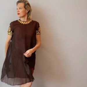 1960s Ornate Silk Trapeze Dress
