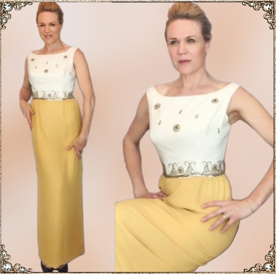 Elegant Vintage 1960s Two Tone Gold and White Bea… - image 1