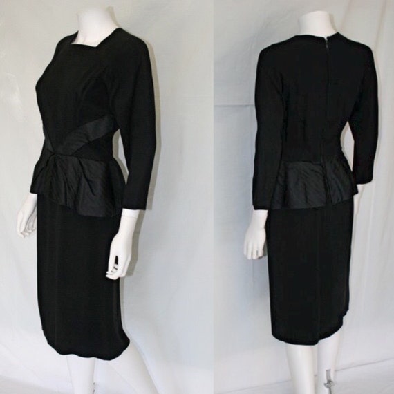 Stunning Vintage Silk Crepe Peplum Dress - Mid Ce… - image 2