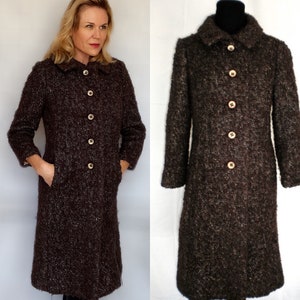 Vintage 1960s Brown and Black Wool Boucle Coat
