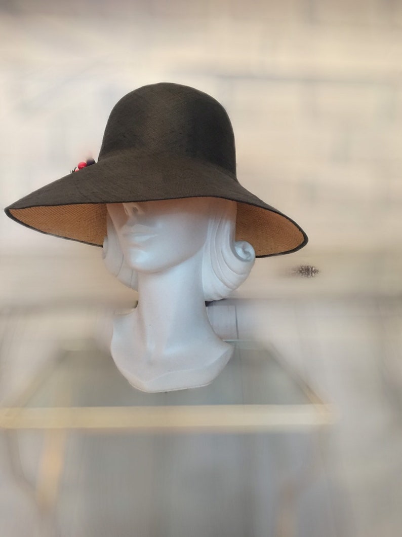 Vintage Charcoal Gray Waxed Linen Staw Sun Hat by Frank Olive