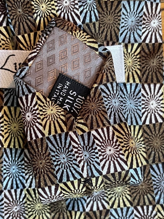 Vintage Luciano Gatti Silk Color Block Floral Necktie Gem