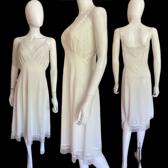 Sweet Vintage White Nylon Lace Dress Slip - image 1