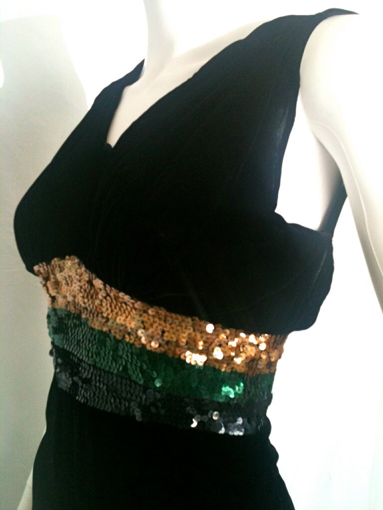 1930s Black Silk Velvet Art Deco Sequined Evening Gown FREE SHIPPING IN ...