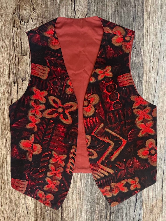 Vintage #60s Hawaiian Red, Gold and  Black Floral 