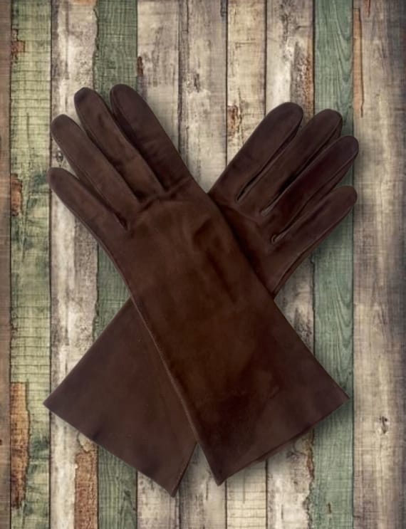 Beautiful Deep Brown Vintage Suede Gloves