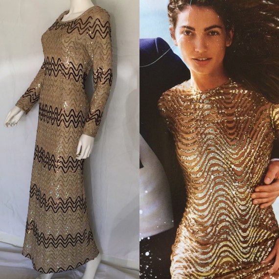 1970s Zig Zag Missoni Vibe Sequined Maxi Dress - … - image 2