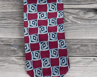 Vintage Oscar de La Renta Embossed Silk Burgundy Necktie