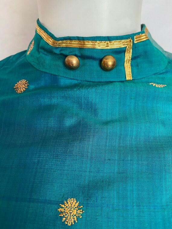 Vintage Iridescent Green and Gold Asian Top - image 6