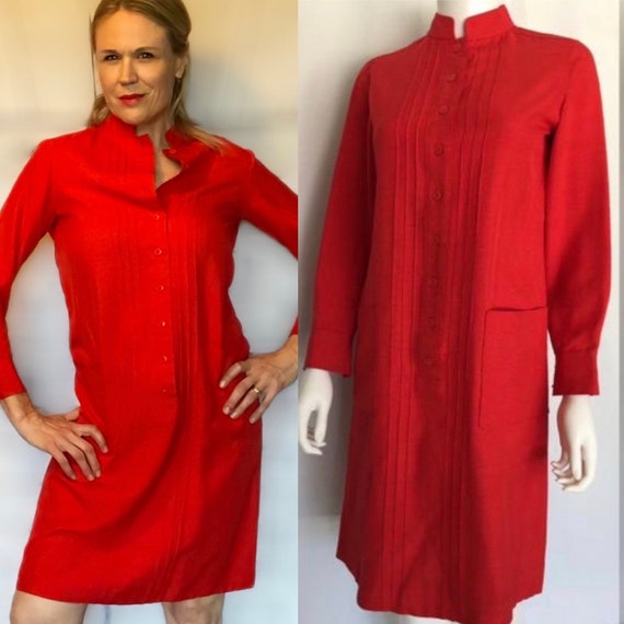 Lipstick Red Silk Linen Givenchy Shift Dress - Cir