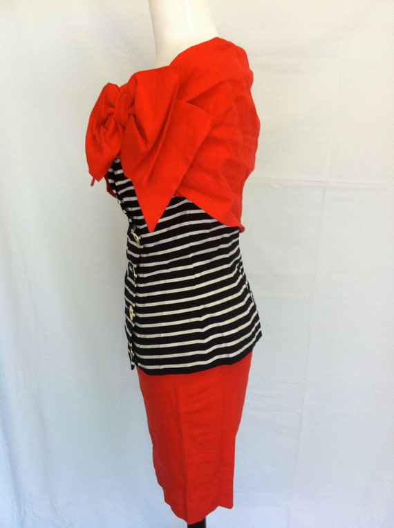 Vintage Black and White Striped REd Nautical Insp… - image 5