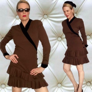 Vintage Oscar de la Renta Espresso Brown Knit Jersey Dress