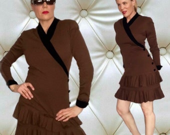 Vintage Oscar de la Renta Espresso Brown Knit Jersey Dress