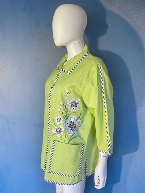 Bob Mackie Vintage Chartreuse Green Floral Jacket… - image 1