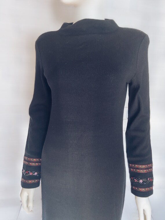 Vintage Long Black Beaded Sweater Dress by Nina L… - image 3