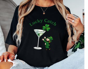 St. Patrick's Day Leprechaun Martini Tee: Vintage Illustration Lucky Catch Shirt