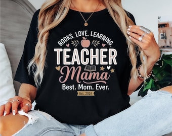 Teacher Mama Shirt + Apple + Heart