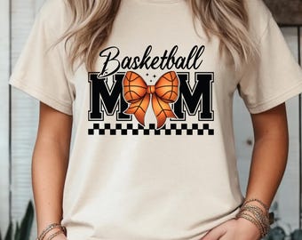 Basketball Mom Shirt with Bow and Checkerboard Detail