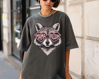 Mama Raccoon Graphic Tee, Heart Sunglasses Woodland Animal Shirt, Mothers Day Shirt