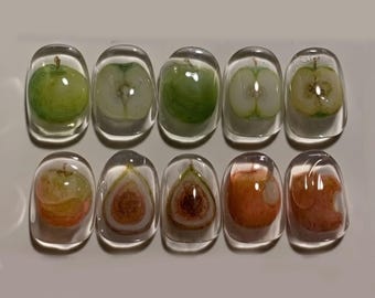 Handmade Glass Fruit Press On Nails | Apple, Fig & Pear Inspired Jelly Design | Clear Nails For Unique Aesthetic Look