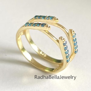 Blue Topaz Enhancer Guard, 925 Silver Bridal Guard Band, November Birthstone Chevron Wedding Band Wrap, Ring Jacket, Gothic Bridal Jewelry