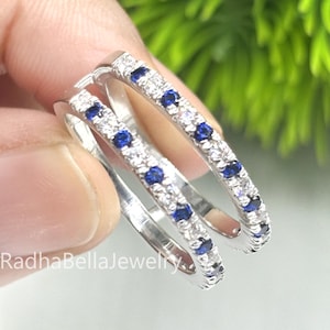 Round Cut Blue Sapphire & Diamond Enhancer Guard For Women, 14K Gold Plated 925 Silver September Birthstone Sapphire Enhancer Wrap Guard