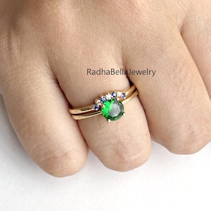 Minimalist Blue Sapphire Diamond Curved Matching Band, Dainty Contour Ring in Silver Stacking September Birthstone Ring, Anniversary Gift