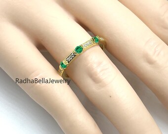 Alianza de bodas en plata 925 con esmeralda y diamantes, anillo de aniversario apilable