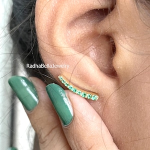 Emerald Bar Earrings, Dainty Geometric Minimalist Silver May Birthstone Green Emerald Bar Stud Earrings for Women, Modern Handmade Gift