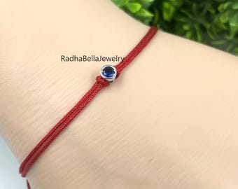 Dainty Sapphire Bracelet, 925 Sterling Silver, Adjustable Cord Bracelet