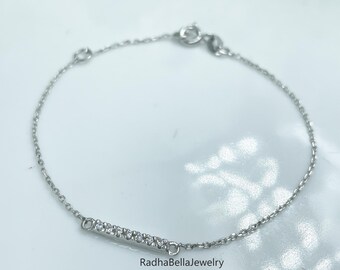 Sterling Silver Diamond Bar Bracelet, Delicate Chain