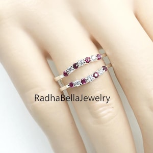 Bague de protection rehaussée de rubis et de diamants en argent 925, pierre de naissance en juillet