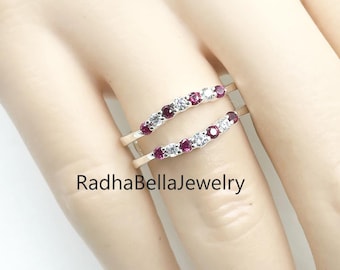Bague de protection rehaussée de rubis et de diamants en argent 925, pierre de naissance en juillet